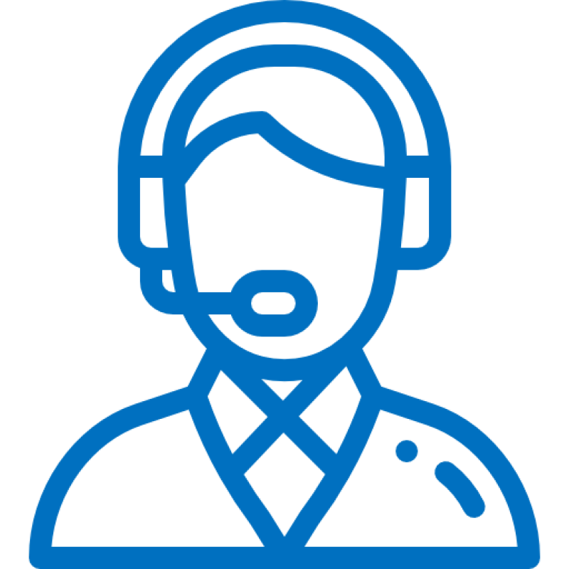 Icon of a person wearing a headset with a microphone and suit.