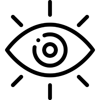 Icon of a stylized eye with lines radiating around it, resembling rays or emphasis marks.